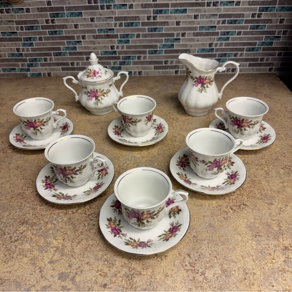 Crystal Clear Other - 15 piece Vintage English Rose Crystal clear tea set